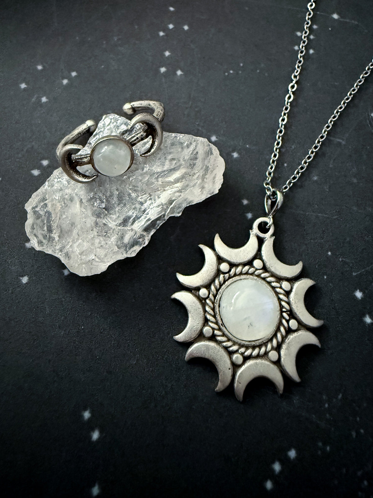 Lunar Witch Jewelry Set With Rainbow Moonstone
