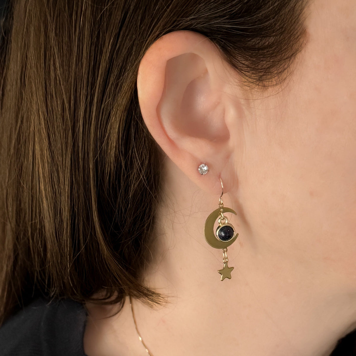 Starlit Crescent Earrings With Blue Sandstone