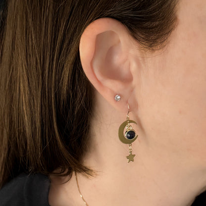 Starlit Crescent Earrings With Blue Sandstone