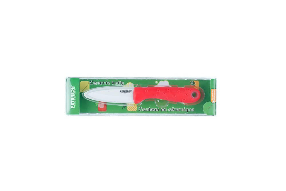 CERAMIC KNIFE: Red Soft Touch Handle; White Ceramic Blade ... 4" Blade
