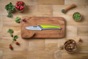 CERAMIC KNIFE: Green+Grey Soft Touch Handle; White Ceramic Blade ... 3" Blade
