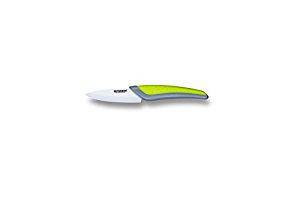 CERAMIC KNIFE: Green+Grey Soft Touch Handle; White Ceramic Blade ... 3" Blade