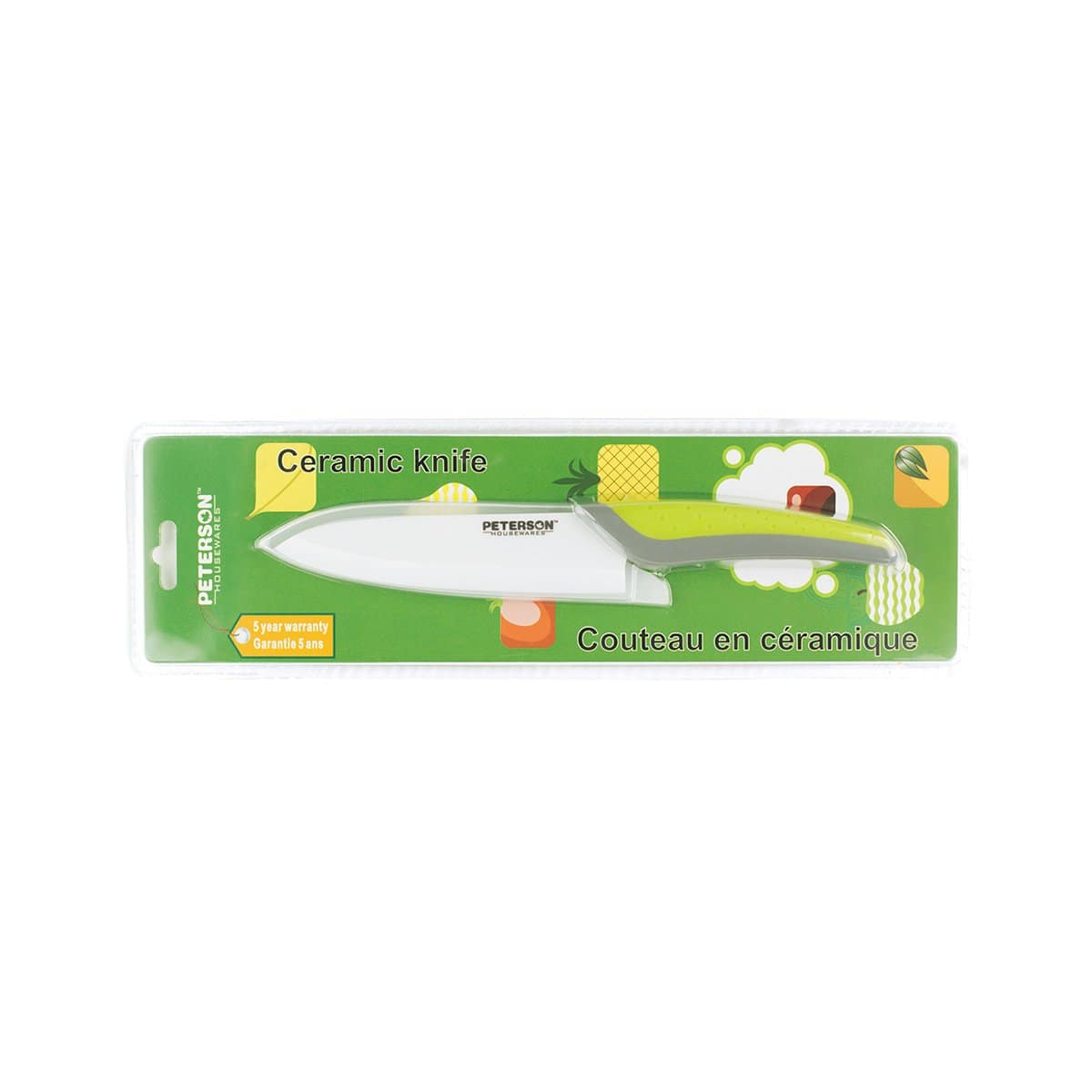 CERAMIC KNIFE: Green+Grey Soft Touch Handle; White Ceramic Blade ... 6" Blade