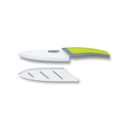 CERAMIC KNIFE: Green+Grey Soft Touch Handle; White Ceramic Blade ... 6" Blade