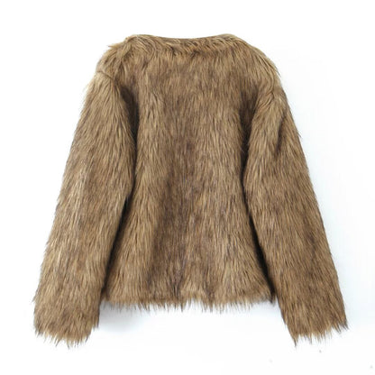 Women's Collarless Shaggy Faux Fur Jacket BYMANYC ® New York CONTEMPORARY VIBRANT MODERN FASHION - New Collection