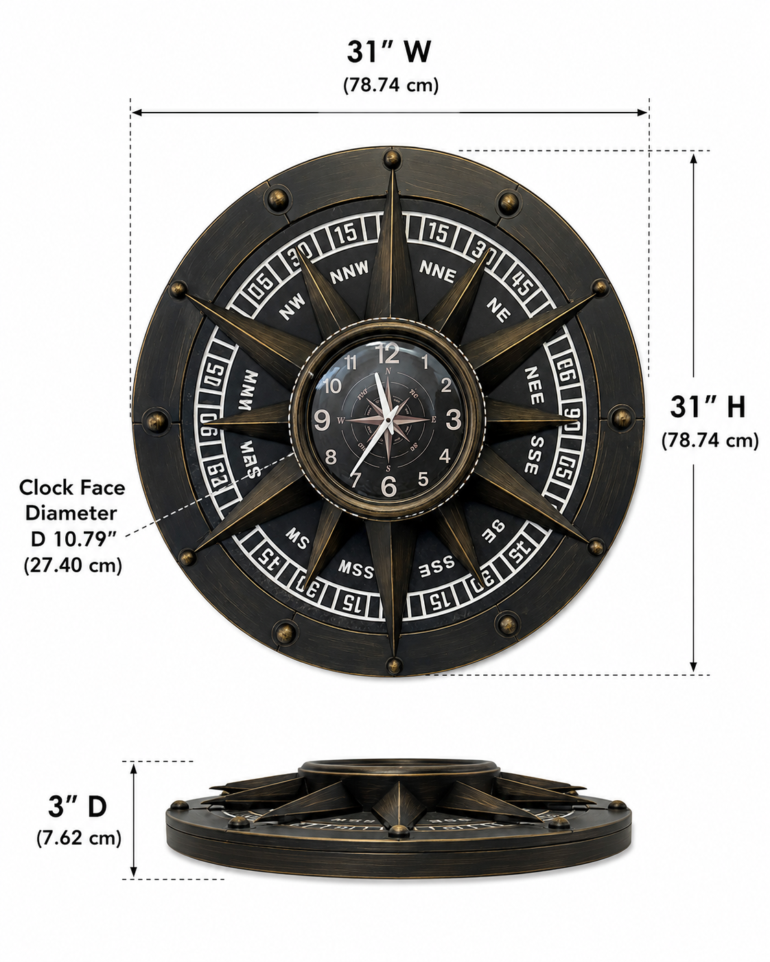 Wall Clock - Compass Metal Wall Clock