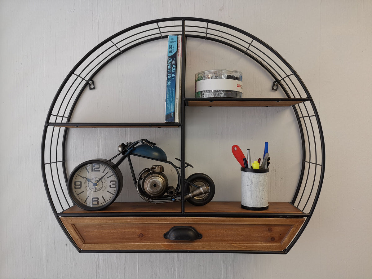 Wall Rack - Rustic Iron Wall Shelf With Drawer