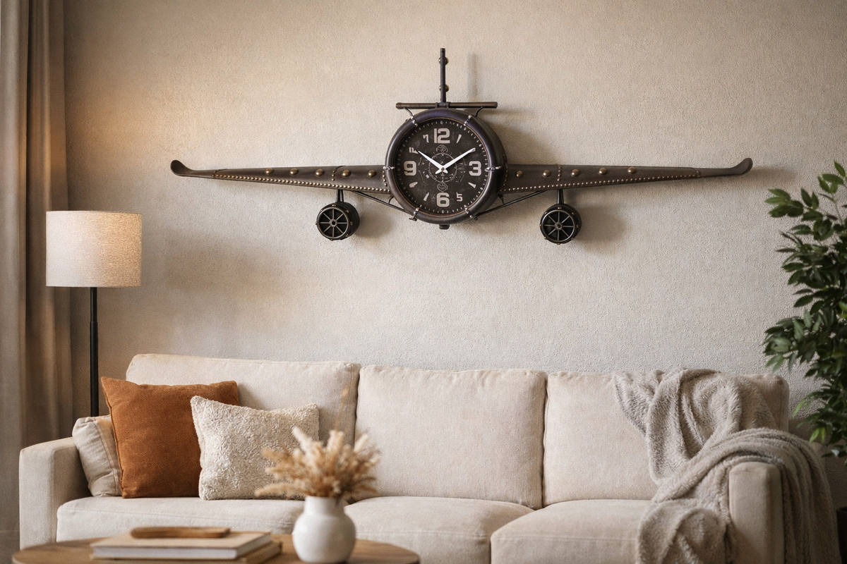 Wall Clock - Metal Medium  Vintage Fighter Jet Wall Clock