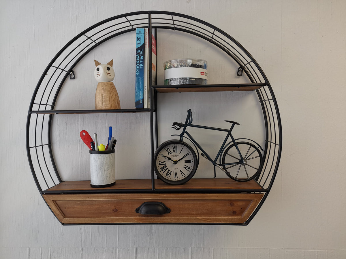 Wall Rack - Rustic Iron Wall Shelf With Drawer