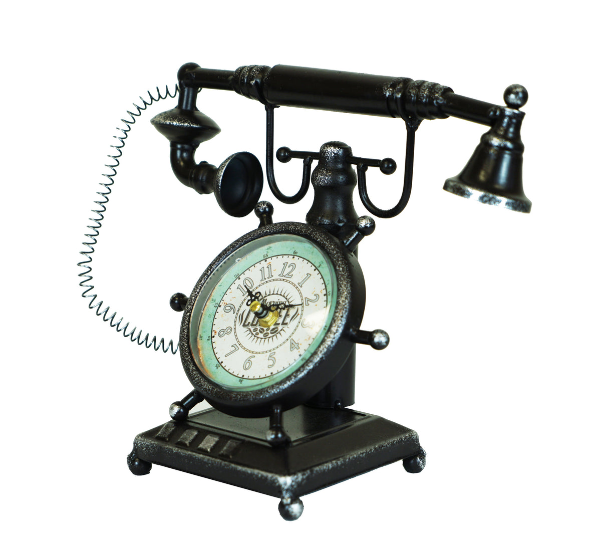 Table Clock - Distressed Bronze Vintage Telephone Table Clock