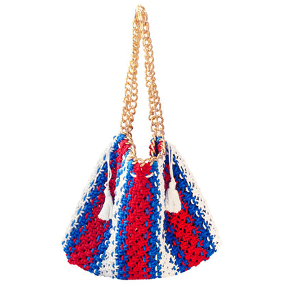 COLETTE Macrame Beach Bag in Red, White & Blue