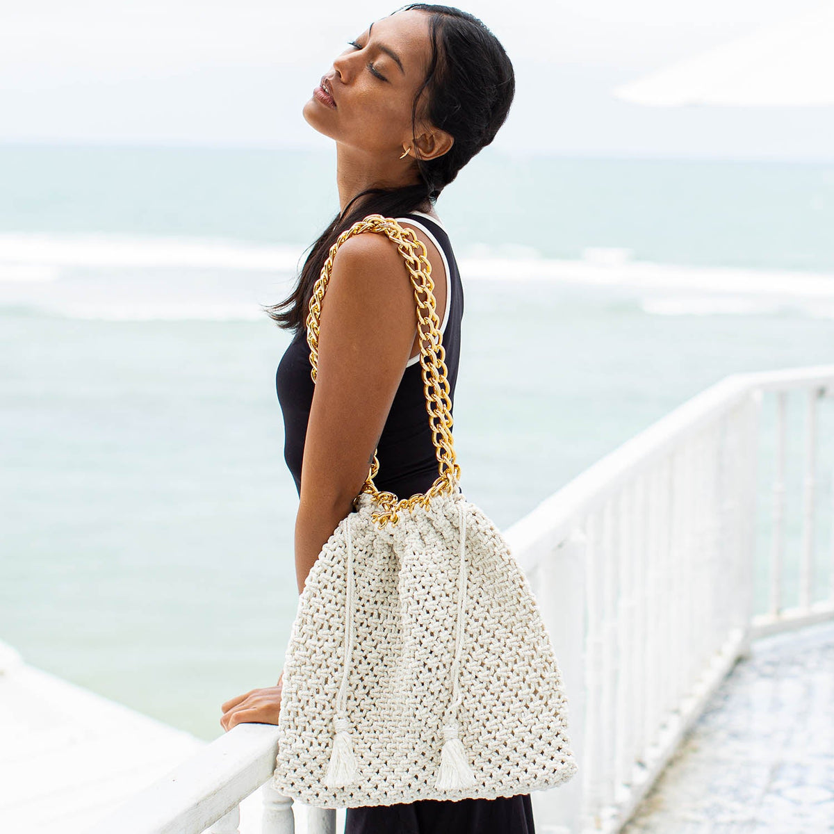 The Colette Macrame Beach Bag in Off-White