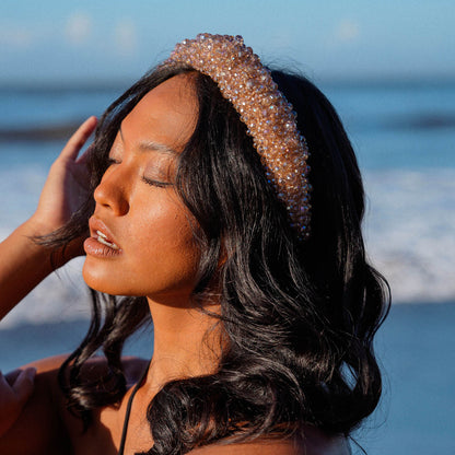CROWN Glass Crystal Beads Headband in Champagne Beige