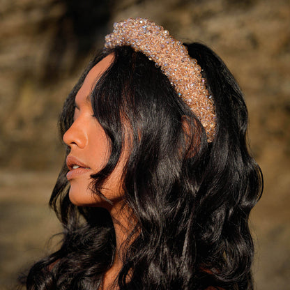 CROWN Glass Crystal Beads Headband in Champagne Beige