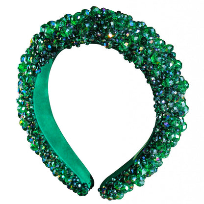 CROWN Glass Crystal Beads Headband in Emerald Green