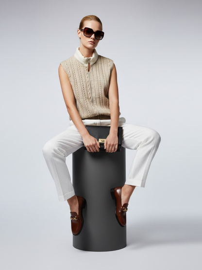 Cable-Knit Vest With Nylon Stand-Up Collar • BYMANYC ® New York