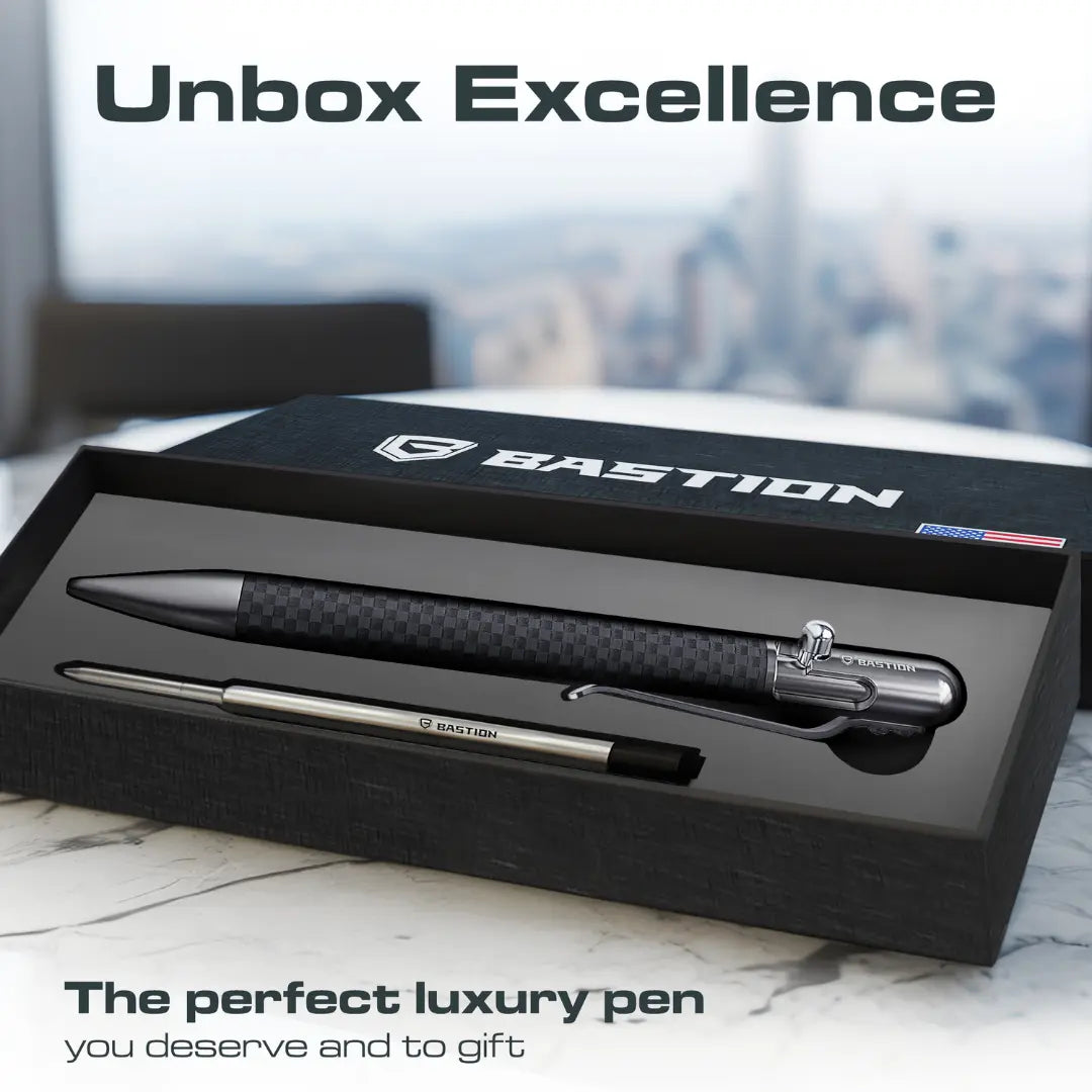 Carbon Fiber and Stainless Steel - Slim Bolt Action Pen by Bastion®