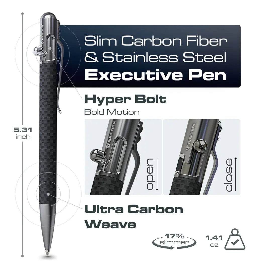 Carbon Fiber and Stainless Steel - Slim Bolt Action Pen by Bastion®