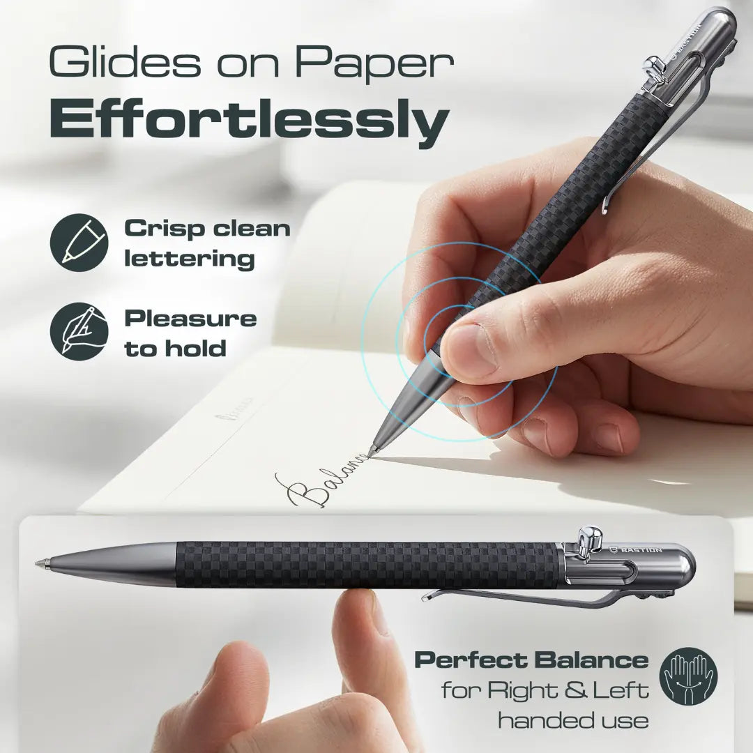 Carbon Fiber and Stainless Steel - Slim Bolt Action Pen by Bastion®