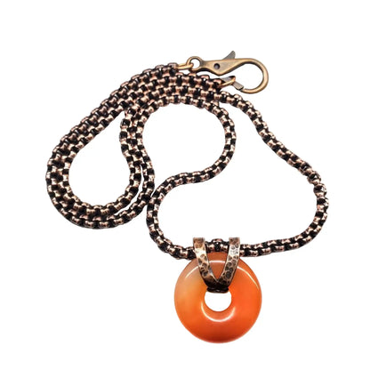 Carnelian Gemstone Donut Copper Chain Necklace