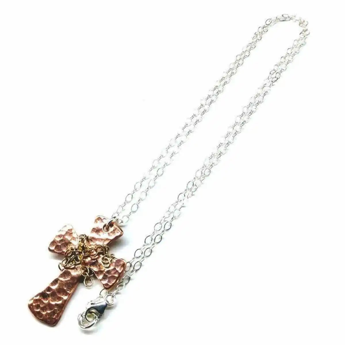 Chained Hammered Copper Cross Necklace for Him or Her