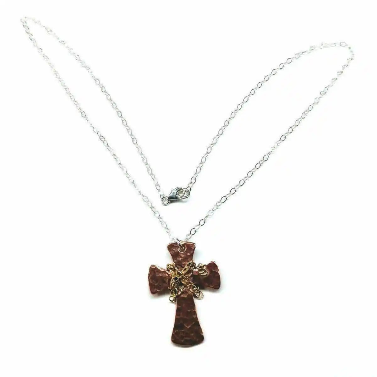 Chained Hammered Copper Cross Necklace for Him or Her