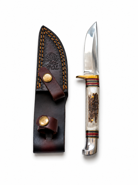 Titan Heritage Stag Handle Classic Outdoor Knife With Leather Sheath TKT-21