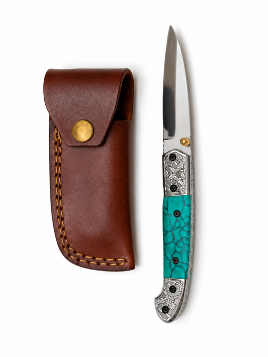 Titan Turquoise Legacy Limited Edition D2 Folding Knife With Genuine Stone Handle TFT-111