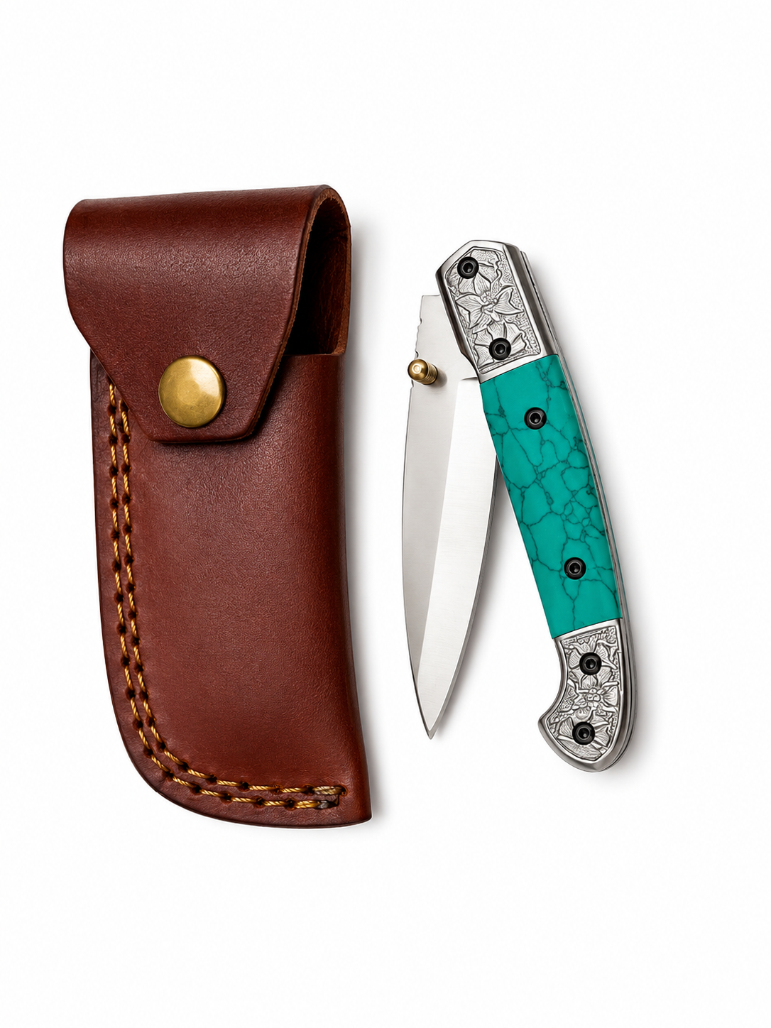 Titan Turquoise Legacy Limited Edition D2 Folding Knife With Genuine Stone Handle TFT-111