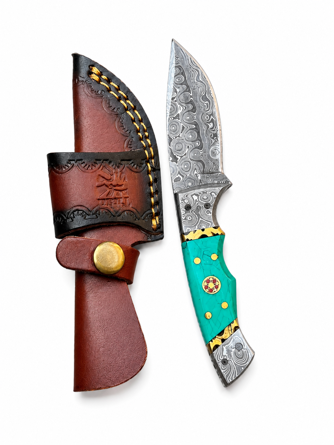 Turquoise Eclipse Damascus Hunter TKT-32