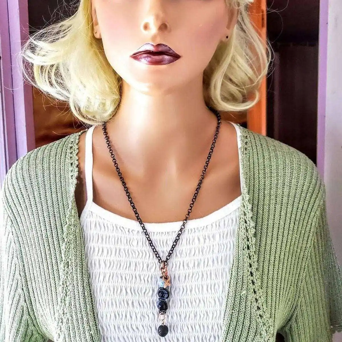 Child Abuse Awareness Agate Necklace With Lava Rock Bead