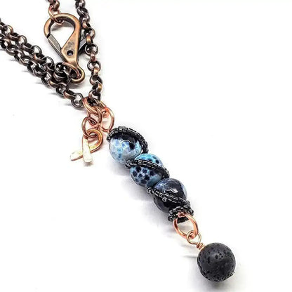 Child Abuse Awareness Agate Necklace With Lava Rock Bead