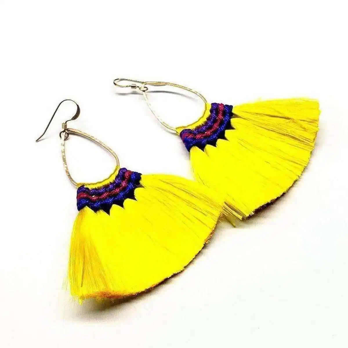 Handmade Hawaii Hula Skirt Rayon Silk Tassel Hoop Earrings