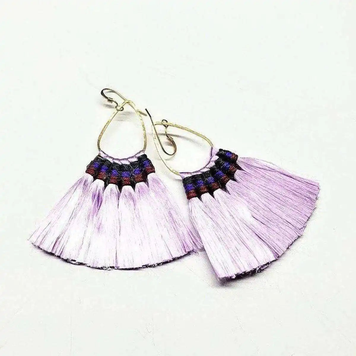 Handmade Hawaii Hula Skirt Rayon Silk Tassel Hoop Earrings