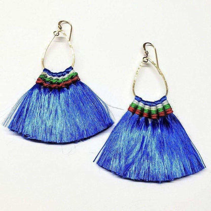 Handmade Hawaii Hula Skirt Rayon Silk Tassel Hoop Earrings