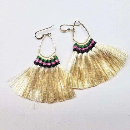 Handmade Hawaii Hula Skirt Rayon Silk Tassel Hoop Earrings