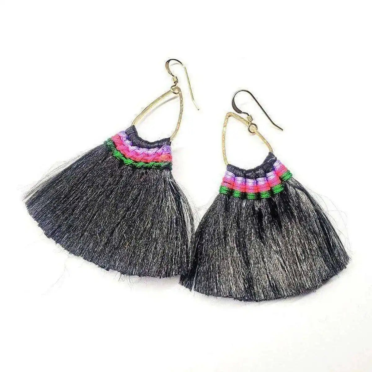 Handmade Hawaii Hula Skirt Rayon Silk Tassel Hoop Earrings