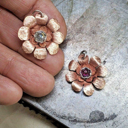 Copper Crystal Flower Blossom Fidget Spinner Necklace