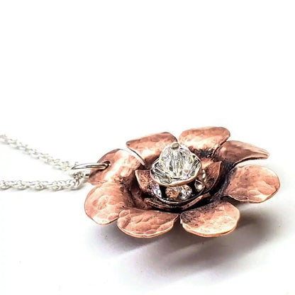 Copper Crystal Flower Blossom Fidget Spinner Necklace