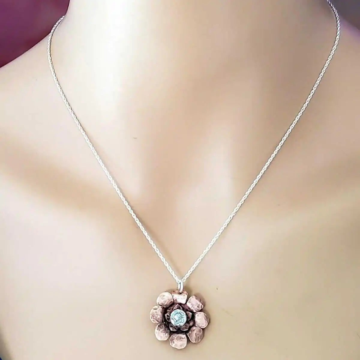 Copper Crystal Flower Blossom Fidget Spinner Necklace