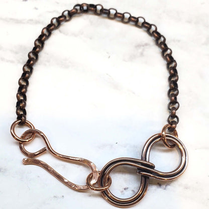 Wire Sculpted Copper Double Infinity Chain Bracelet