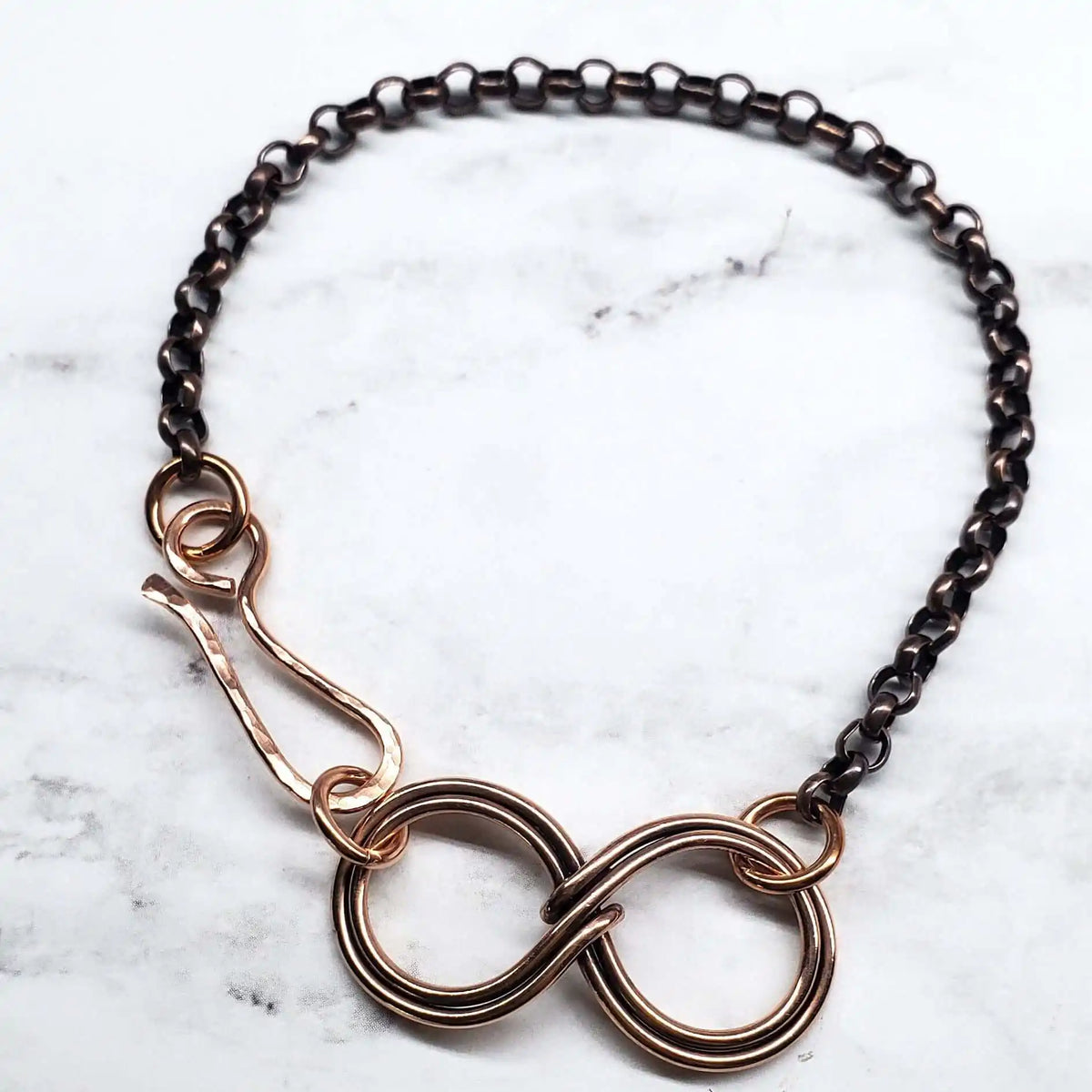 Wire Sculpted Copper Double Infinity Chain Bracelet