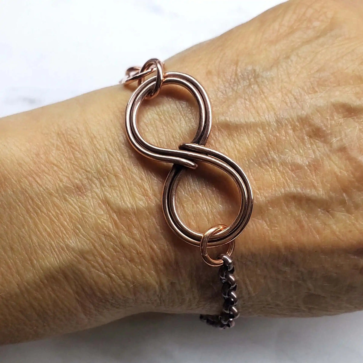 Wire Sculpted Copper Double Infinity Chain Bracelet