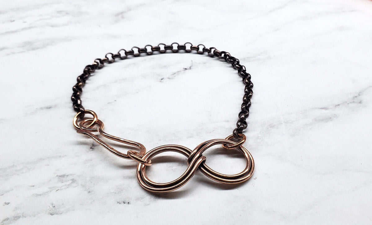 Wire Sculpted Copper Double Infinity Chain Bracelet