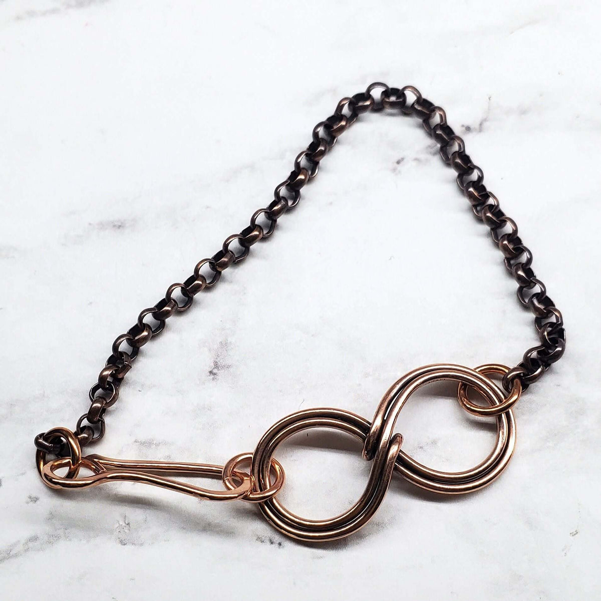Wire Sculpted Copper Double Infinity Chain Bracelet