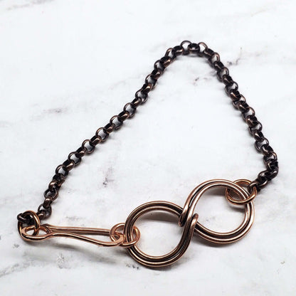 Wire Sculpted Copper Double Infinity Chain Bracelet
