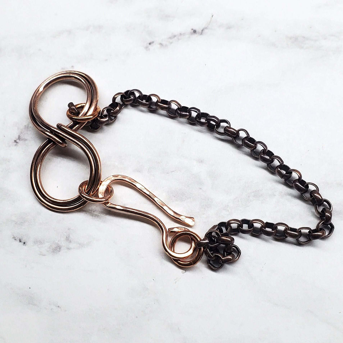 Wire Sculpted Copper Double Infinity Chain Bracelet