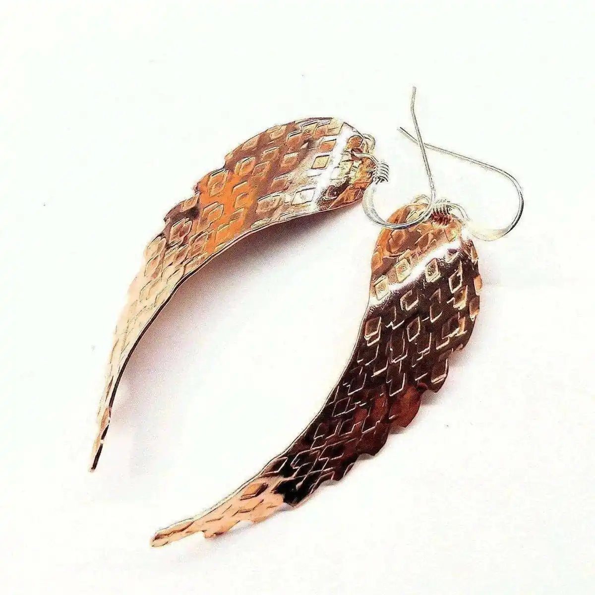 Copper Hammer Pattern Sculpted Angel Wings Earrings