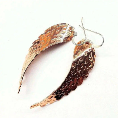 Copper Hammer Pattern Sculpted Angel Wings Earrings