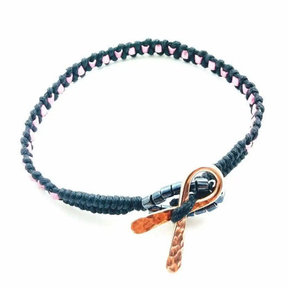 Copper Ribbon Black Pink Braided Breast Cancer Bracelet